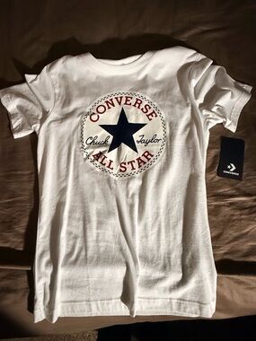 Converse White Tee with Navy Star and Red Logo